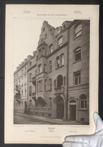Fotografie Lichtdruck Ernst Wasmuth, Berlin, Ansicht Pforzheim, Wohnhaus in der Bleichstrasse 54, Grossformat 48 x 32cm