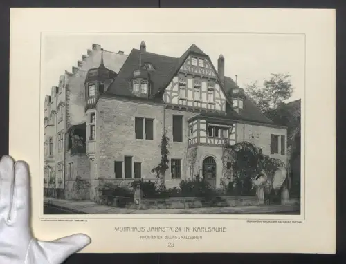 Fotografie Lichtdruck Carl Ebner, Stuttgart, Ansicht Karlsruhe, Wohnhaus Jahnstrasse 24, Arch. Billing u. Mallebrein