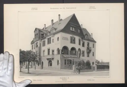 Fotografie Lichtdruck Ernst Wasmuth, Berlin, Ansicht Karlsruhe i. B., Wohnhaus in der Kriegstrasse 188 mit Restaurant