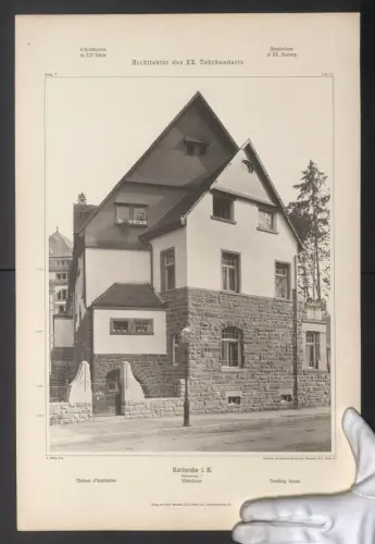 Fotografie Lichtdruck Ernst Wasmuth, Berlin, Ansicht Karlsruhe i. B., Wohnhaus in der Weberstrasse 7, 48 x 32cm