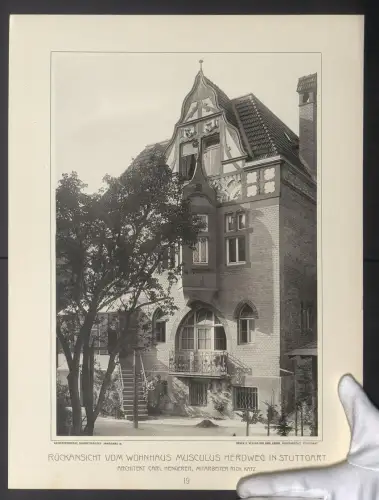 Fotografie Lichtdruck Carl Ebner, Stuttgart, Ansicht Stuttgart, Wohnhaus Musculus im Herdweg, Rückansicht, 44 x 32cm