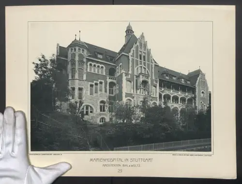 Fotografie Lichtdruck Carl Ebner, Stuttgart, Ansicht Stuttgart, Marienhospital, Architekten Bihl und Woltz, 44 x 32cm