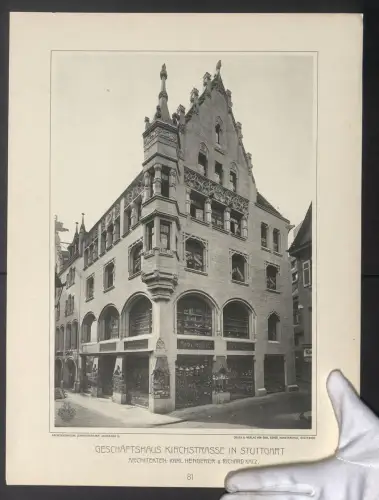 Fotografie Lichtdruck Carl Ebner, Stuttgart, Ansicht Stuttgart, Geschäftshaus in der Kirchstrasse, Arch. Karl Hengerer
