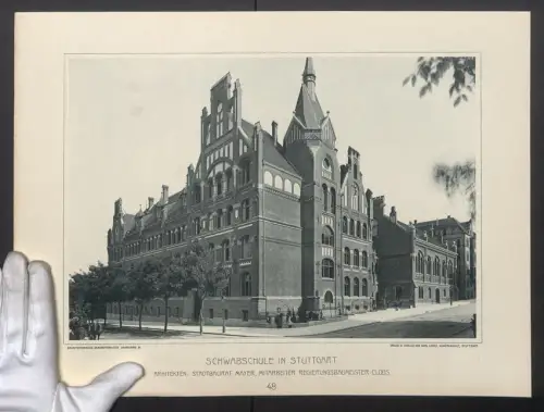 Fotografie Lichtdruck Carl Ebner, Stuttgart, Ansicht Stuttgart, Schwabschule, Arch. Stadtbaurat Mayer, Baumeister Cloos