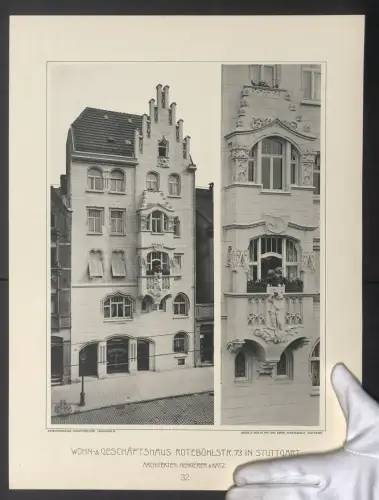 Fotografie Lichtdruck Carl Ebner, Stuttgart, Ansicht Stuttgart, Wohn- und Geschäftshaus in der Rotebühlstrasse 73