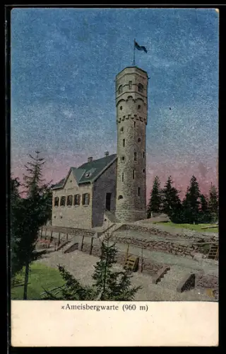 Künstler-AK Sarleinsbach /O. Ö., Ameisbergwarte, Aussichtsturm u. Gebäude