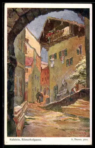 Künstler-AK Kufstein, Römerhofgasse, Torbogen, Ortspartie