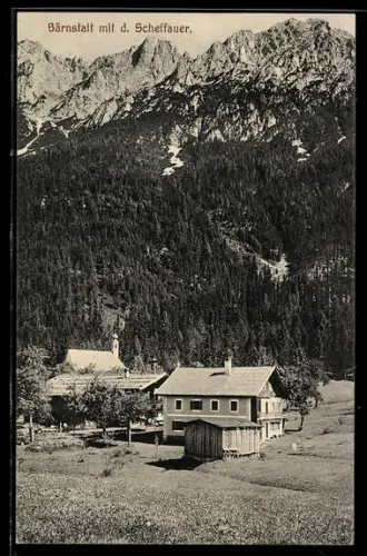 AK Scheffau am Wilden Kaiser, Bärnstatt, Gasthof J. N. Hollrieder am Hintersteiner See mit Kirche & Scheffauer
