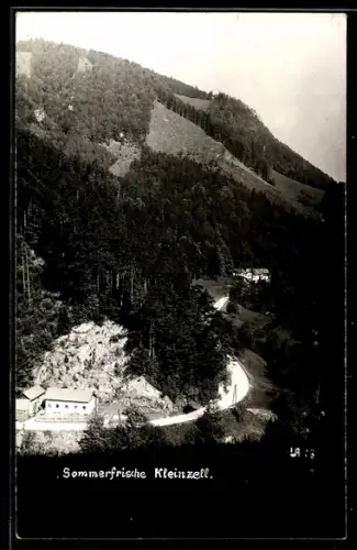 AK Kleinzell, Sommerfrische Kleinzell mit Strasse aus der Vogelschau
