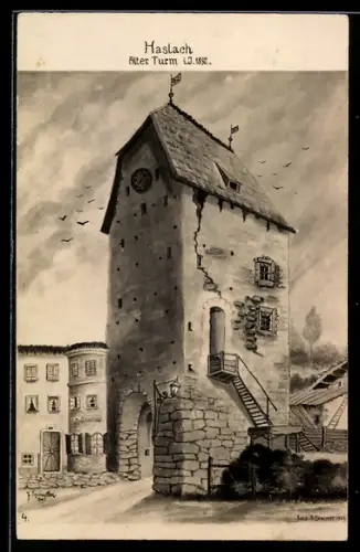 Künstler-AK Haslach, Alter Turm