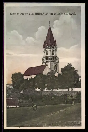 AK Haslach im Mühlkreis, Kirche mit Umgebung