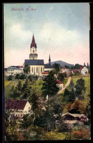 AK Haslach /Ob. Öst., Teilansicht mit Kirche