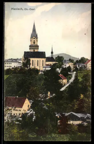 AK Haslach /Ob. Öst., Kirche und Ortsansicht