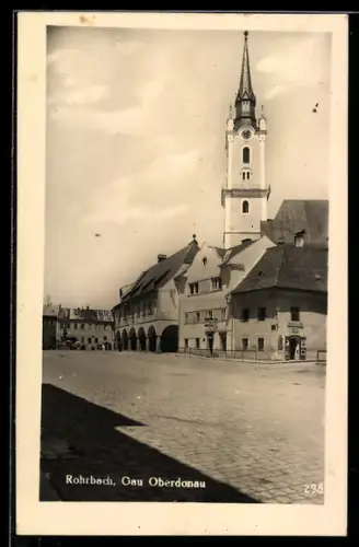 AK Rohrbach /Gau Oberdonau, Marktplatz mit Kirche und Arkaden
