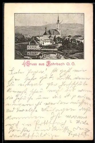 AK Rohrbach /O. Ö., Ortsansicht mit Kirche