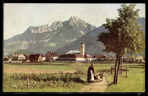 AK Reutte in Tirol, Ortsansicht gegen Säuling