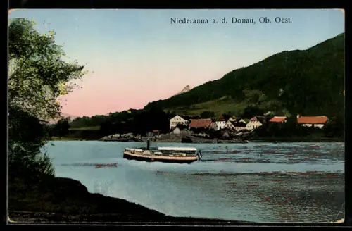 AK Niederranna a. d. Donau, Uferpartie mit Dampfer
