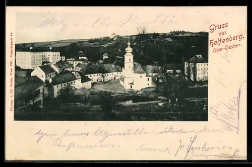 AK Helfenberg /Ober-Oesterr., Ortspartie mit Kirche
