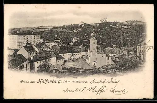 AK Helfenberg /Ober-Oesterreich, Ortspartie mit Kirche