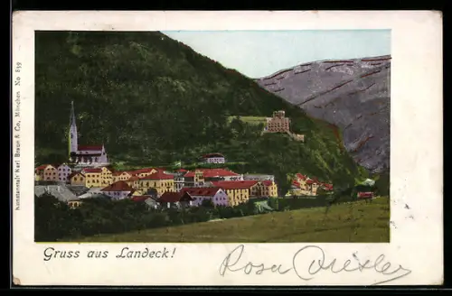 AK Landeck, Teilansicht mit Kirche