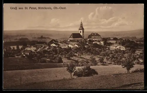AK St. Peter /Mühlkreis, Gesamtansicht mit Kirche