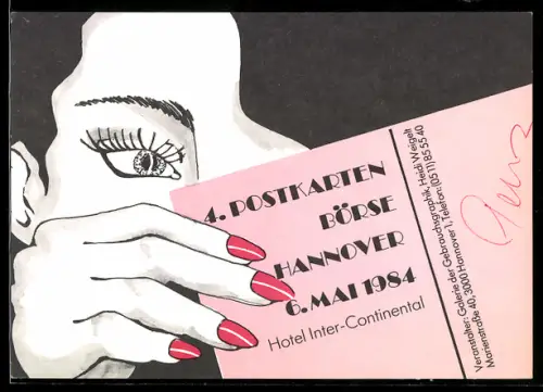 Künstler-AK Hannover, 4. Postkartenbörse 1984, Hotel Inter-Continental, Eintrittskarte