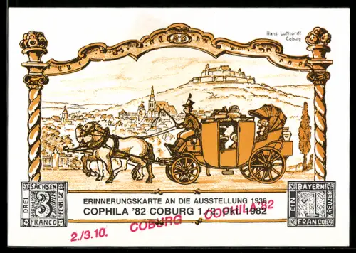 Künstler-AK Coburg, Cophila 1982, 1. Europäische Wettebewerbs-Ausstellung für Erinnophilie u. Philokartie, Ganzsache