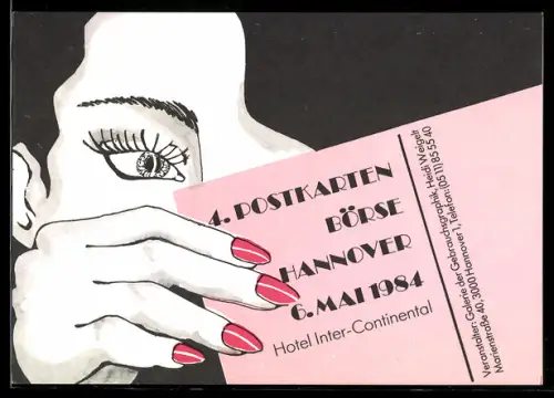 Künstler-AK Hannover, 4. Postkartenbörse 1984, Hotel Inter-Continental, Eintrittskarte