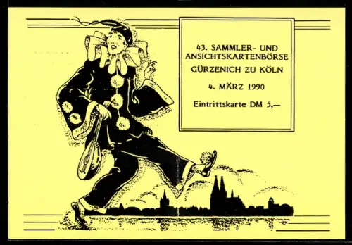 AK Gürzenich bei Köln, 43. Sammler- und Ansichtskartenbörse 1990, Pierrot