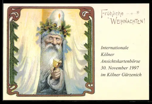 AK Köln, Internationale Ansichtskartenbörse im November 1997 im Gürzenich, Weihnachtsmann mit Glocke