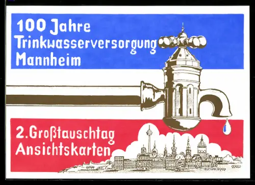 AK Mannheim, 2. Grosstauschtag Ansichtskarten 1988, 100 Jahre Trinkwasserversorgung
