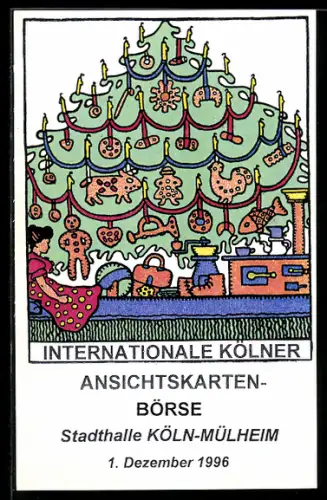 AK Köln-Mülheim, Internationale Kölner Ansichtskartenbörse in der Stadthalle, 1996, Weihnachtsbaum