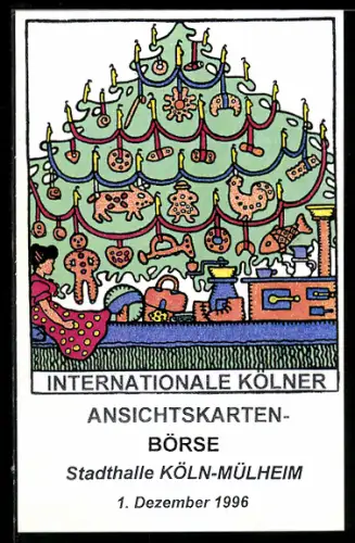 AK Köln-Mülheim, Internationale Kölner Ansichtskartenbörse in der Stadthalle 1996, Weihnachtsbaum