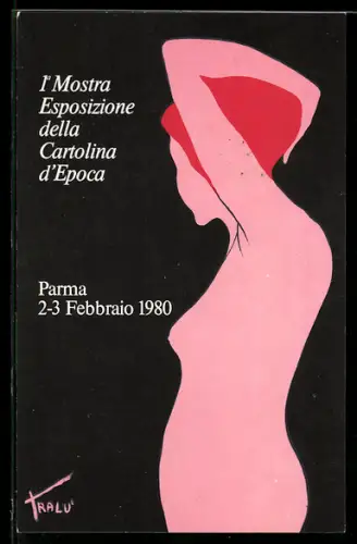 AK Parma, 1a Mostra Esposizione della Cartolina d`Epoca, 1980, Seitenprofil junge Frau, Ansichtskartenbörse