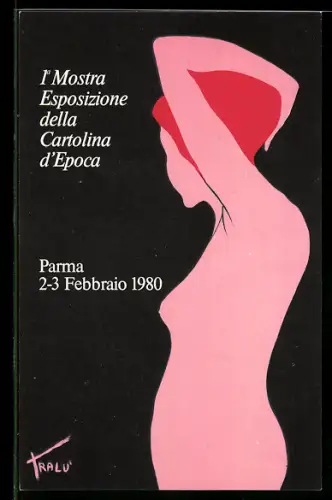 AK Parma, 1a Mostra Esposizione della Cartolina d`Epoca, 1980, Seitenprofil junge Frau, Ansichtskartenbörse