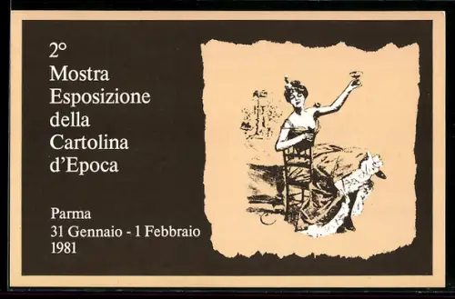 AK Parma, 2o Mostra Esposizione della Cartolina d`Epoca, 1981, Frau mit Weinglas
