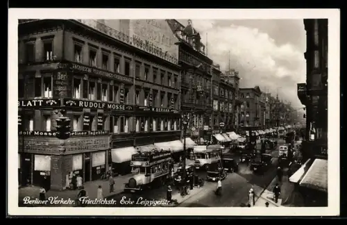 AK Berlin, Verkehr Friedrichstr., Ecke Leipzigerstr., Rudolf Mosse, Berliner Tageblatt