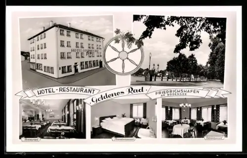 AK Friedrichshafen am Bodensee, Hotel-Restaurant Goldenes Rad K. Neuner-Jehle, mit Innenansichten