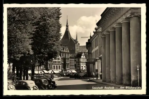 AK Rostock, Am Blücherplatz, Säulen, Turm
