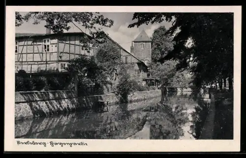 AK Rendsburg, Partie am Fluss mit Fachwerkhäusern