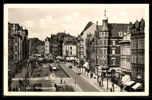 AK Kiel, Holtenauerstrasse, Strassenbahn, Geschäftshäuser