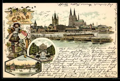 Lithographie Köln a. Rhein, Dom, Flora, Volksgarten