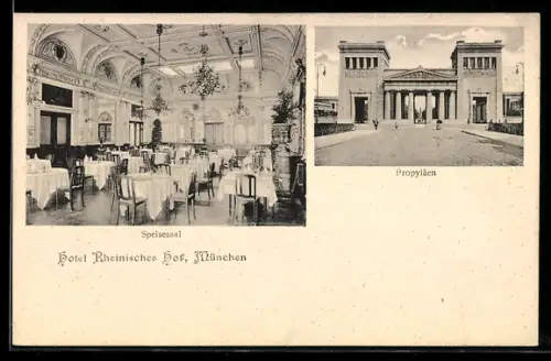 AK München, Hotel Rheinischer Hof, Speisesaal, Propyläen