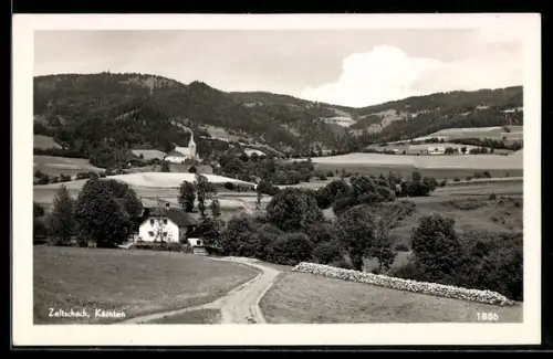 AK Friesach /Kärnten, Zeltschach mit Feldweg, Kirche, Gehöft, Wohnhaus