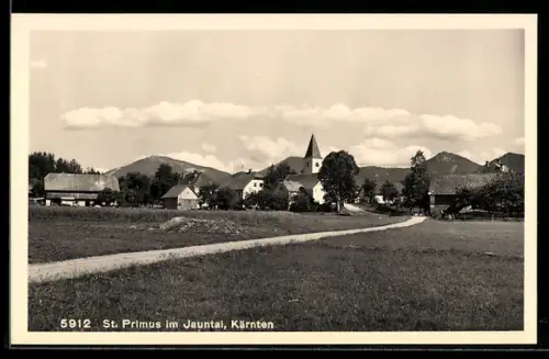 AK St. Primus im Jauntal, Ortspanorama mit Kirche