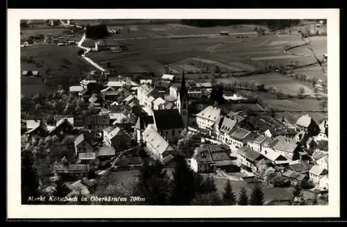 AK Markt Kötschach in Oberkärnten, Ortsansicht mit Kirche aus der Vogelschau