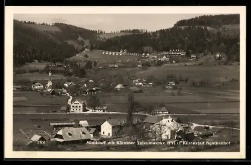 AK Micheldorf /Kärnten, Ortsansicht mit Kärntner Talkumwerken, Hirt und Kuranstalt Agathenhof