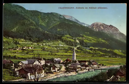 AK Kolbnitz im Mölltale, Ortsansicht mit Kirche u. Fluss
