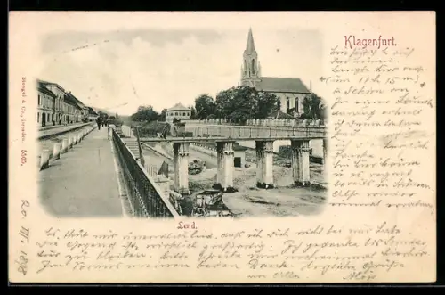 AK Klagenfurt, Lend, Strassenpartie mit Brücke und Kirche