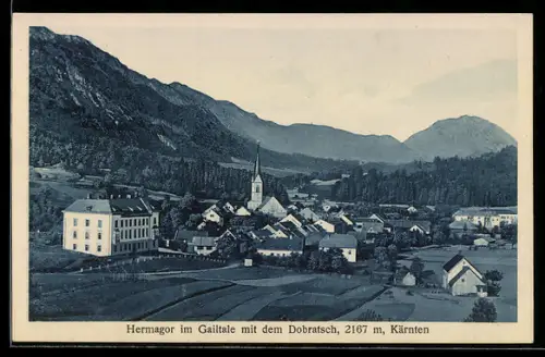 AK Hermagor im Gailtale, Gesamtansicht mit dem Dobratsch